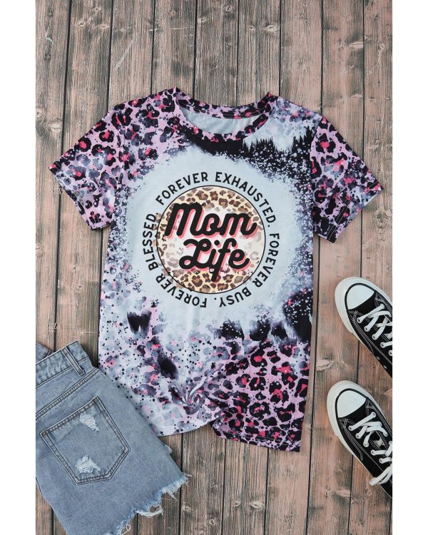 Azura Exchange Leopard Print Graphic Tee with Mom Life Slogan – S