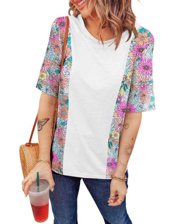 Azura Exchange Patchwork Floral Print Short Sleeve Top – L