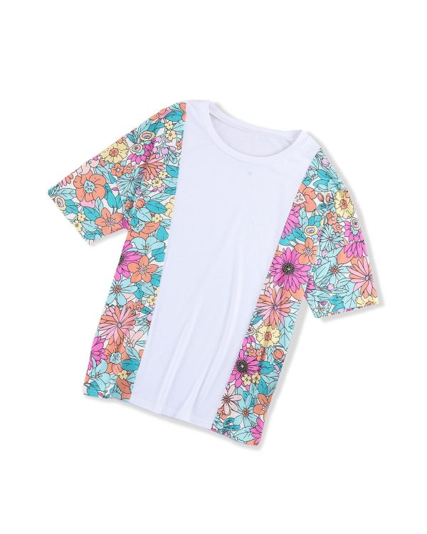 Azura Exchange Patchwork Floral Print Short Sleeve Top – L