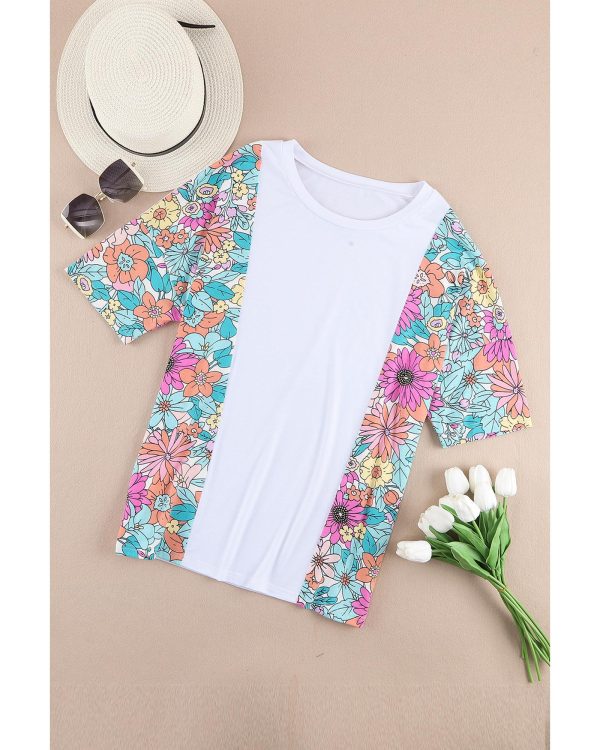 Azura Exchange Patchwork Floral Print Short Sleeve Top – L