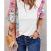 Azura Exchange Patchwork Floral Print Short Sleeve Top – L