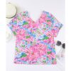 Azura Exchange Loose Fit Floral Print V Neck T Shirt – L