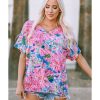 Azura Exchange Loose Fit Floral Print V Neck T Shirt – L