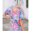 Azura Exchange Loose Fit Floral Print V Neck T Shirt – L