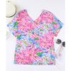 Azura Exchange Loose Fit Floral Print V Neck T Shirt – L