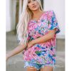 Azura Exchange Loose Fit Floral Print V Neck T Shirt – L