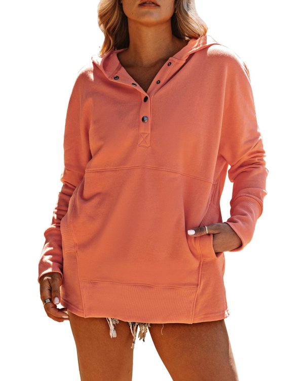 Azura Exchange Batwing Sleeve Pocketed Henley Hoodie – M