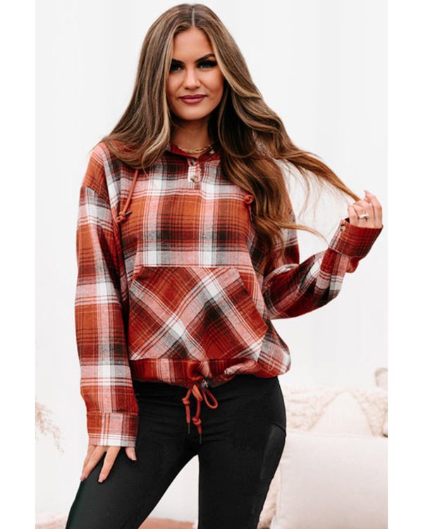 Azura Exchange Plaid Print Pocketed Hoodie – M