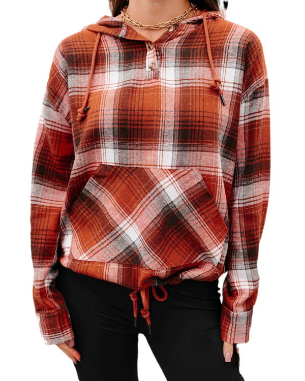 Azura Exchange Plaid Print Pocketed Hoodie – M