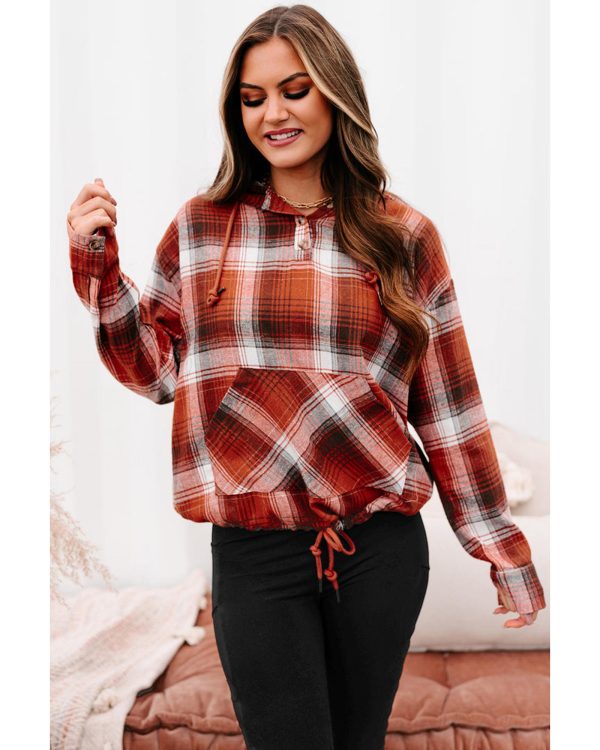 Azura Exchange Plaid Print Pocketed Hoodie – M