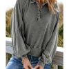 Azura Exchange Washed Snap Buttons Lantern Sleeve Pullover Sweatshirt – 2XL