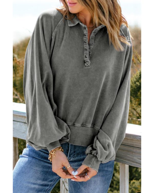 Azura Exchange Washed Snap Buttons Lantern Sleeve Pullover Sweatshirt – 2XL