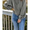 Azura Exchange Washed Snap Buttons Lantern Sleeve Pullover Sweatshirt – 2XL