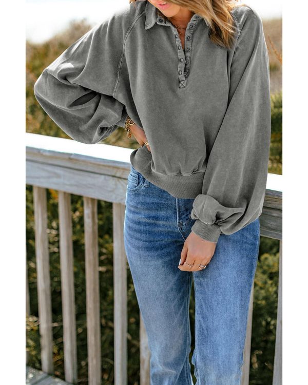 Azura Exchange Washed Snap Buttons Lantern Sleeve Pullover Sweatshirt – 2XL