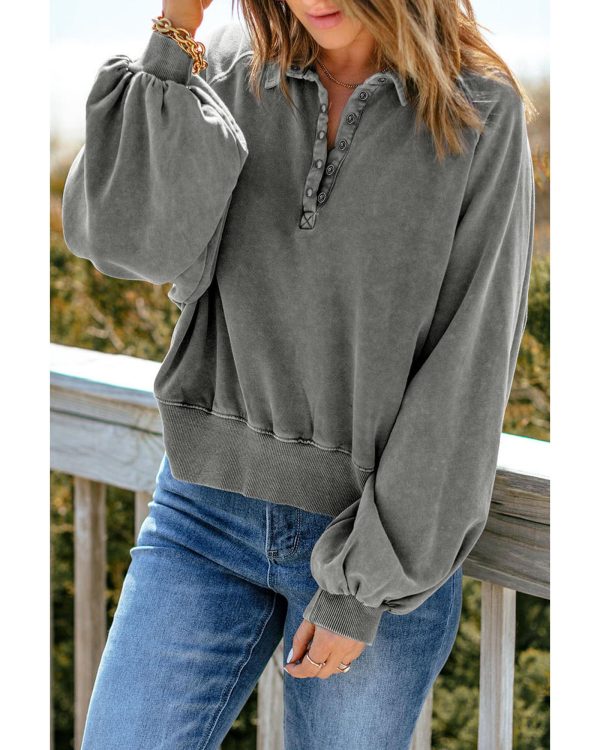 Azura Exchange Washed Snap Buttons Lantern Sleeve Pullover Sweatshirt – 2XL