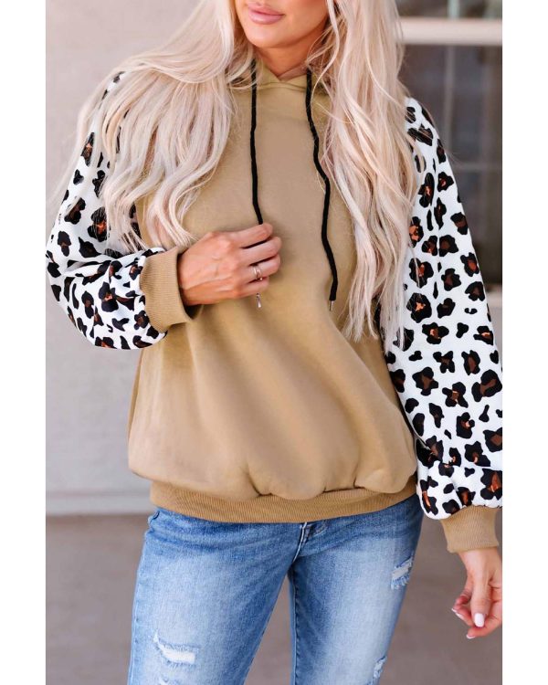 Azura Exchange Leopard Bishop Sleeve Hooded Sweatshirt – L