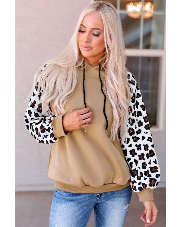 Azura Exchange Leopard Bishop Sleeve Hooded Sweatshirt – L