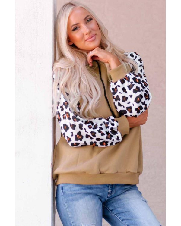 Azura Exchange Leopard Bishop Sleeve Hooded Sweatshirt – L