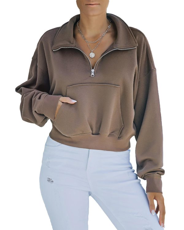 Azura Exchange Zipped Cropped Sweatshirt with Pocket – L