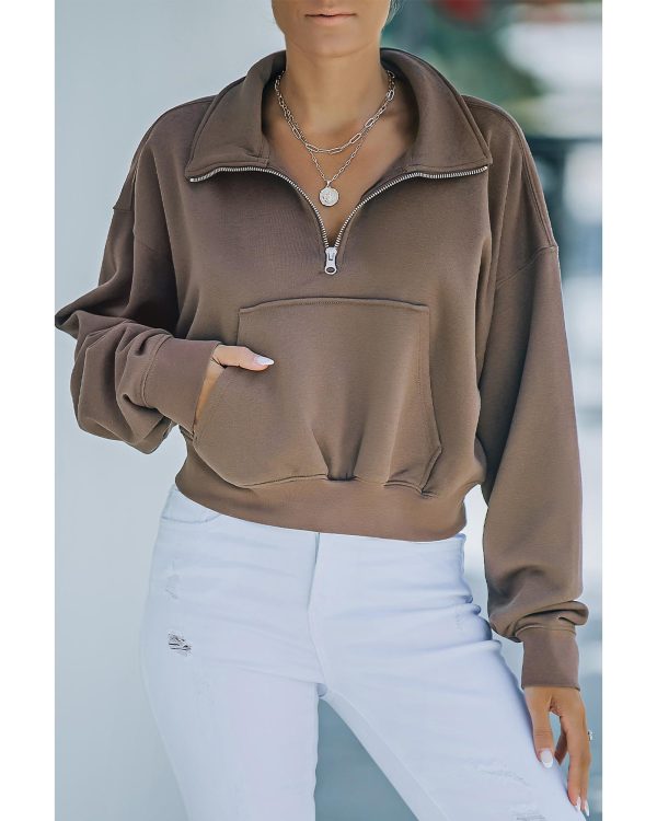 Azura Exchange Zipped Cropped Sweatshirt with Pocket – L