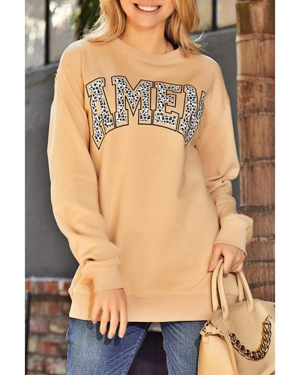 Azura Exchange Leopard Letter Print Oversized Pullover Sweatshirt – S