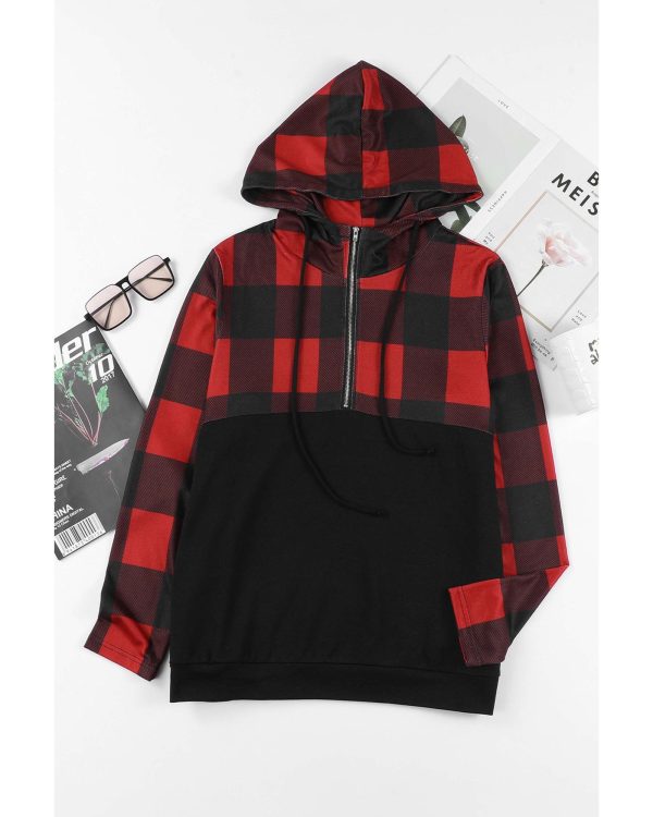 Azura Exchange Buffalo Plaid Zip Pullover Hooded Top – L