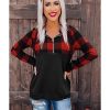 Azura Exchange Buffalo Plaid Zip Pullover Hooded Top – L