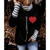 Azura Exchange Glitter Heart Print Striped Cowl Neck Sweatshirt – M