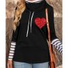 Azura Exchange Glitter Heart Print Striped Cowl Neck Sweatshirt – M