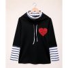 Azura Exchange Glitter Heart Print Striped Cowl Neck Sweatshirt – M