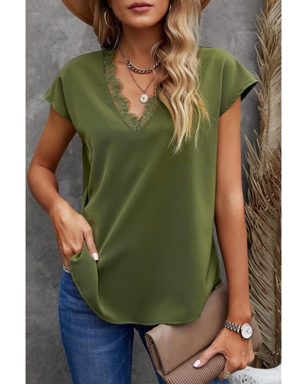 Azura Exchange Lace Trim V Neck T-shirt – 2XL