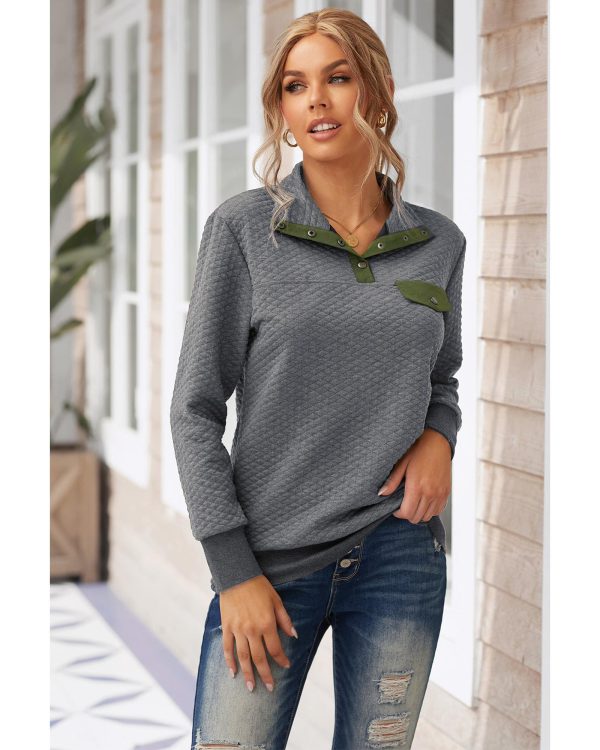 Azura Exchange Quilted Stand Neck Sweatshirt with Fake Front Pocket – L