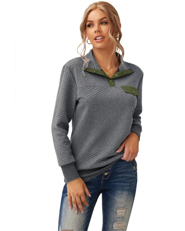 Azura Exchange Quilted Stand Neck Sweatshirt with Fake Front Pocket – L