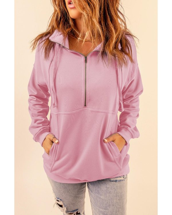 Azura Exchange Cotton Half Zip Pink Sweatshirt with Pocket – 2XL