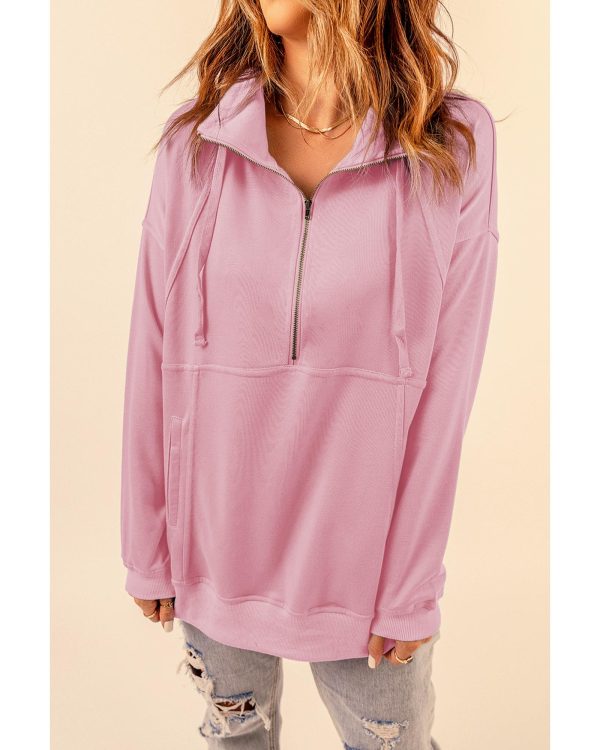 Azura Exchange Cotton Half Zip Pink Sweatshirt with Pocket – 2XL