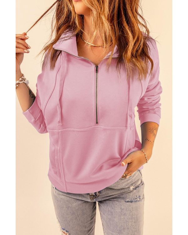 Azura Exchange Cotton Half Zip Pink Sweatshirt with Pocket – 2XL