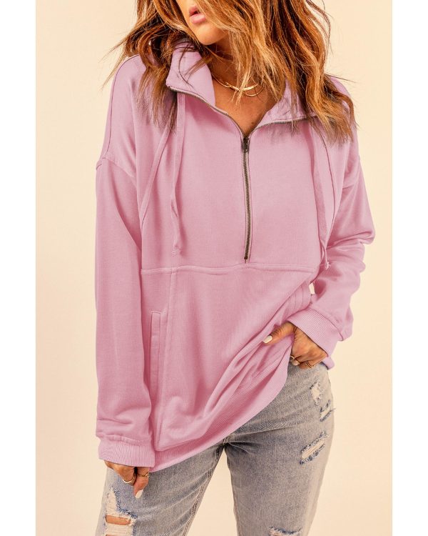 Azura Exchange Cotton Half Zip Pink Sweatshirt with Pocket – 2XL