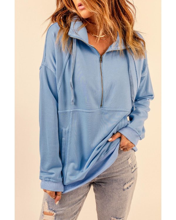 Azura Exchange Pocketed Half Zip Pullover Sky Blue Sweatshirt – 2XL