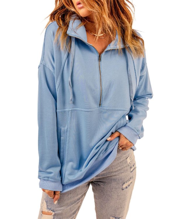 Azura Exchange Pocketed Half Zip Pullover Sky Blue Sweatshirt – 2XL