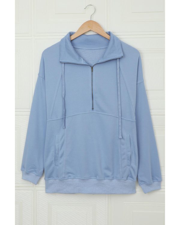 Azura Exchange Pocketed Half Zip Pullover Sky Blue Sweatshirt – 2XL