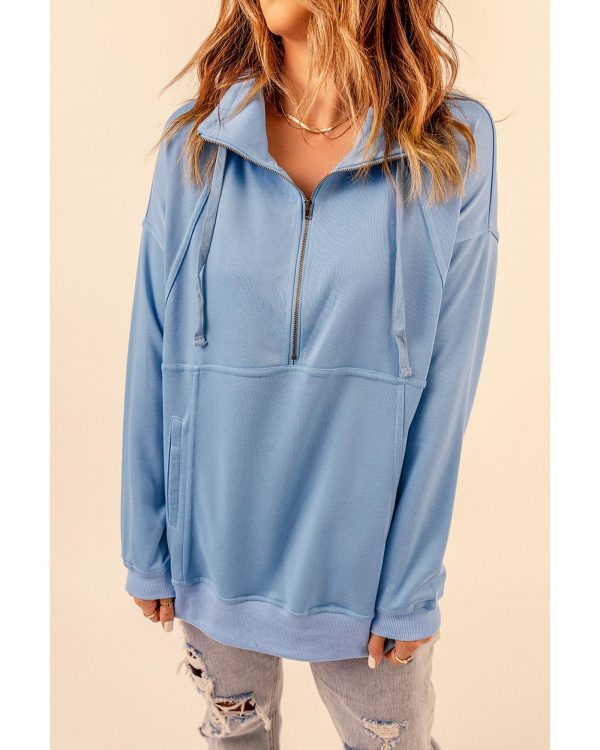 Azura Exchange Pocketed Half Zip Pullover Sky Blue Sweatshirt – 2XL