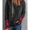 Azura Exchange Plaid Double Hoods Thumb Hole Hoodie – M