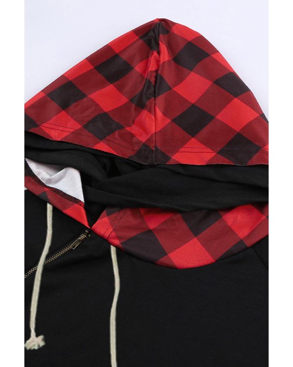 Azura Exchange Plaid Double Hoods Thumb Hole Hoodie – M