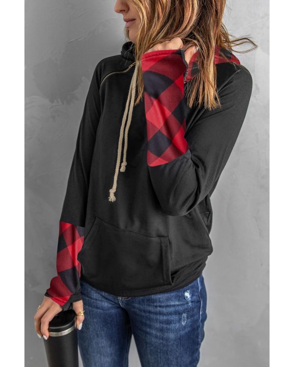 Azura Exchange Plaid Double Hoods Thumb Hole Hoodie – M