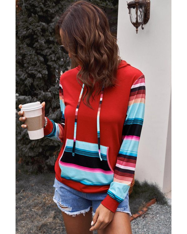 Azura Exchange Drawstring Striped Color Block Hoodie – S