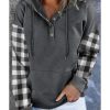 Azura Exchange Plaid Snap Button Pullover Hoodie with Pocket – M