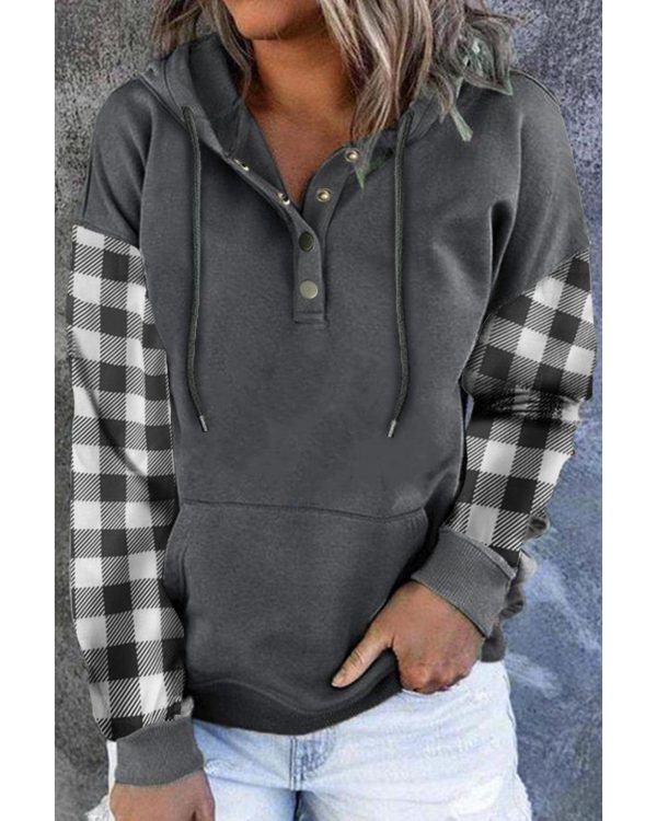 Azura Exchange Plaid Snap Button Pullover Hoodie with Pocket – M