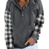 Azura Exchange Plaid Snap Button Pullover Hoodie with Pocket – M