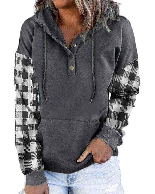 Azura Exchange Plaid Snap Button Pullover Hoodie with Pocket – M