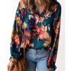 Azura Exchange Graffiti Printed V Neck Puff Sleeve Blouse – L